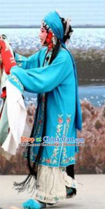 Chinese Jin Opera Distress Maiden Garment Costumes and Headdress Shuang Luo Shan Traditional Shanxi Opera Actress Apparels Diva Su Yun Dress