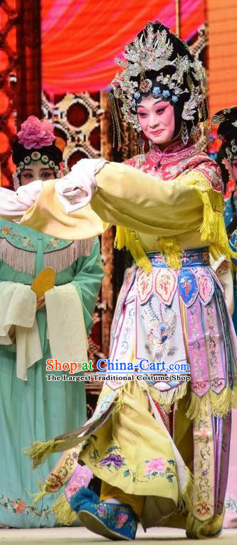 Chinese Jin Opera Queen Garment Costumes and Headdress Big Feet Empress Traditional Shanxi Opera Hua Tan Apparels Court Woman Ma Xiuying Dress