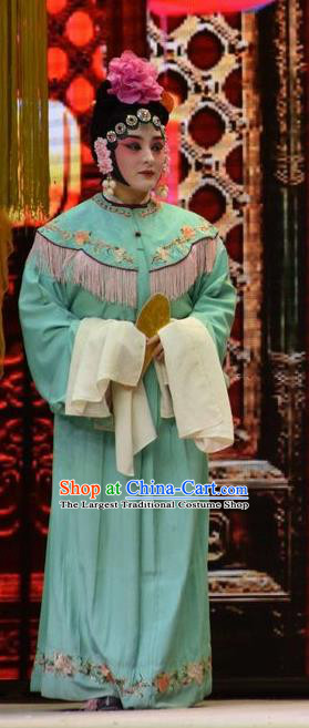 Chinese Jin Opera Palace Maid Garment Costumes and Headdress Big Feet Empress Traditional Shanxi Opera Servant Girl Apparels Xiaodan Blue Dress