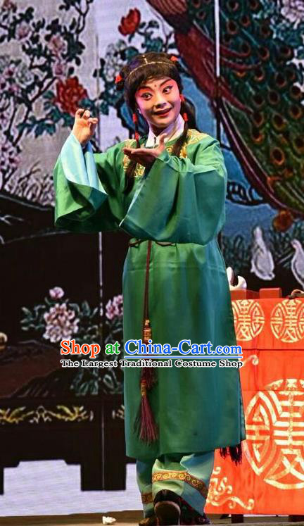 The Lotus Lantern Chinese Shanxi Opera Wa Wa Sheng Apparels Costumes and Headpieces Traditional Jin Opera Young Boy Garment Liu Chenxiang Green Clothing