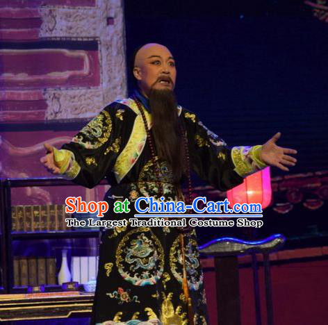 Da Hu Ji Chinese Shanxi Opera Qing Dynasty Censor Liang Zhongjing Black Apparels Costumes and Headpieces Traditional Jin Opera Garment Official Clothing