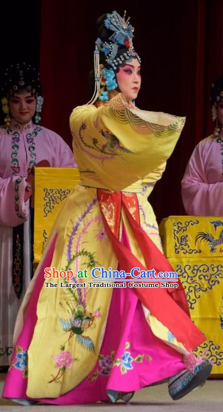 Chinese Jin Opera Diva Ma Xiuying Garment Costumes and Headdress Big Feet Empress Traditional Shanxi Opera Royal Queen Apparels Court Female Dress