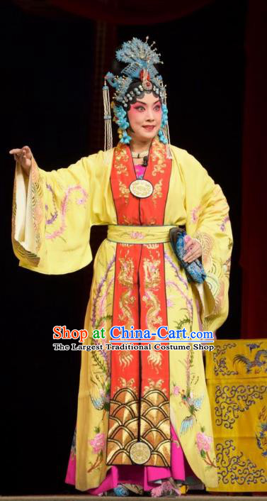 Chinese Jin Opera Diva Ma Xiuying Garment Costumes and Headdress Big Feet Empress Traditional Shanxi Opera Royal Queen Apparels Court Female Dress