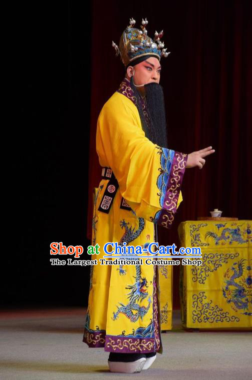 Big Feet Empress Chinese Shanxi Opera Imperator Apparels Costumes and Headpieces Traditional Jin Opera Laosheng Garment Emperor Zhu Yuanzhang Clothing