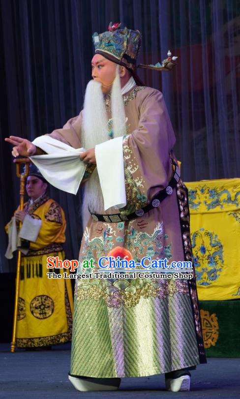 Mu Guiying Command Chinese Shanxi Opera Old Minister Apparels Costumes and Headpieces Traditional Jin Opera Elderly Male Garment Politician Kou Zhun Clothing