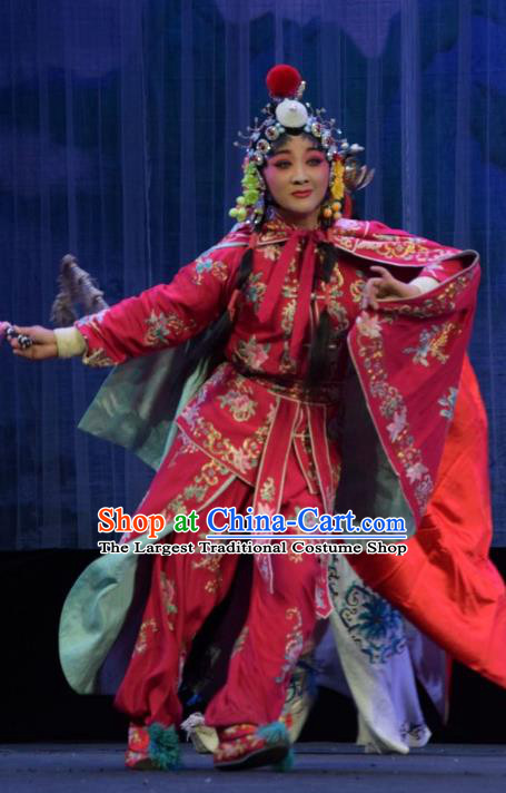 Chinese Jin Opera Martial Lady Garment Costumes and Headdress Mu Guiying Command Traditional Shanxi Opera Actress Apparels Swordswoman Yang Jinhua Dress