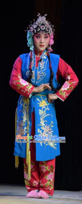 Chinese Jin Opera Maid Lady Garment Costumes and Headdress Legend of Leper Traditional Shanxi Opera Xiaodan Apparels Young Beauty Dress