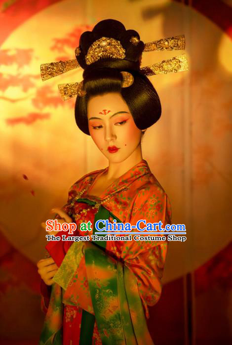 Chinese Ancient Drama Imperial Consort Dresses Hanfu Apparels Traditional Tang Dynasty Court Lady Historical Costumes and Headpieces Complete Set