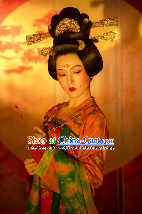 Chinese Ancient Drama Imperial Consort Dresses Hanfu Apparels Traditional Tang Dynasty Court Lady Historical Costumes and Headpieces Complete Set