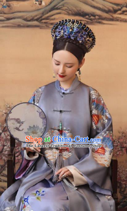 Chinese Historical Drama Ancient Imperial Consort Dress Traditional Hanfu Apparels Qing Dynasty Manchu Noble Female Replica Costumes and Headdress Complete Set