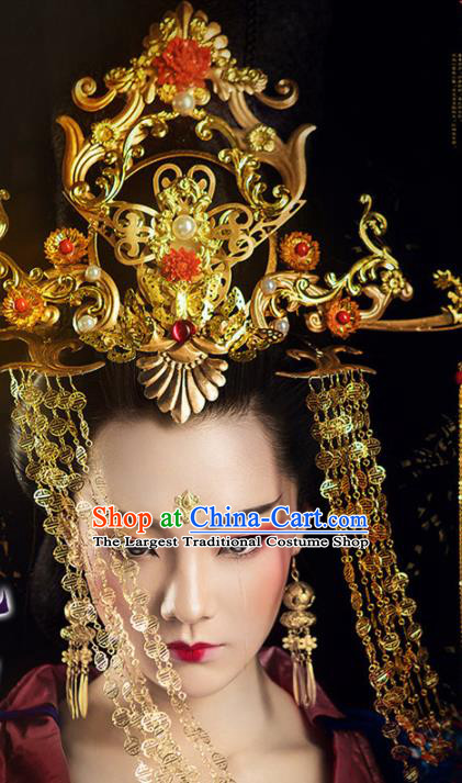 Chinese Ancient Imperial Concubine Dress Traditional Noble Woman Hanfu Apparels Tang Dynasty Historical Drama Palace Lady Replica Costumes and Headdress Complete Set