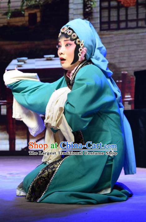 Chinese Jin Opera Distress Maiden Qiu Liyu Garment Costumes and Headdress Legend of Leper Traditional Shanxi Opera Young Female Apparels Actress Green Dress