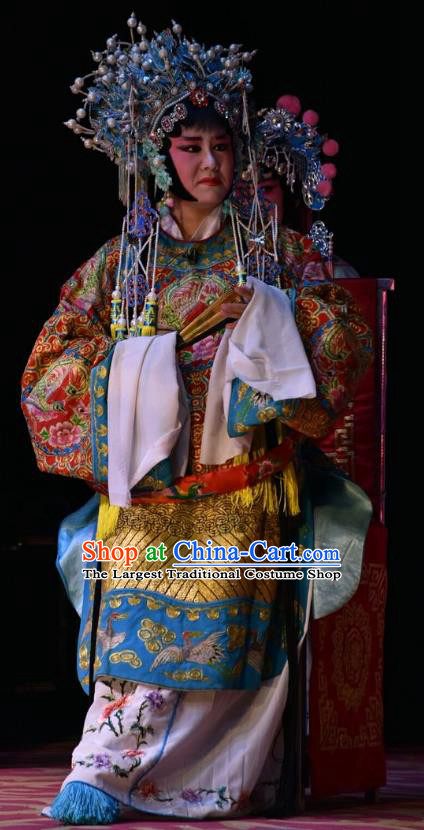 Chinese Jin Opera Princess Garment Costumes and Headdress Ming Gong Duan Traditional Shanxi Opera Court Female Apparels Hua Tan Red Dress