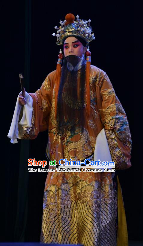 Wei Shui River Chinese Shanxi Opera King Ji Chang Apparels Costumes and Headpieces Traditional Jin Opera Elderly Male Garment Monarch Clothing