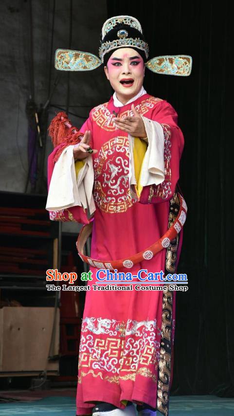 Tiao Kou Chinese Shanxi Opera Niche Apparels Costumes and Headpieces Traditional Jin Opera Official Kou Zhun Garment Xiaosheng Red Clothing