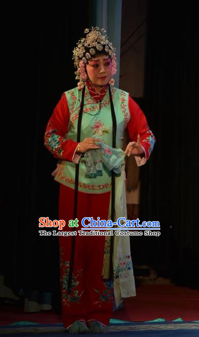 Chinese Clapper Opera Maid Lady Garment Costumes and Headdress The Crimson Palm Traditional Bangzi Opera Servant Girl Apparels Xiaodan Dress