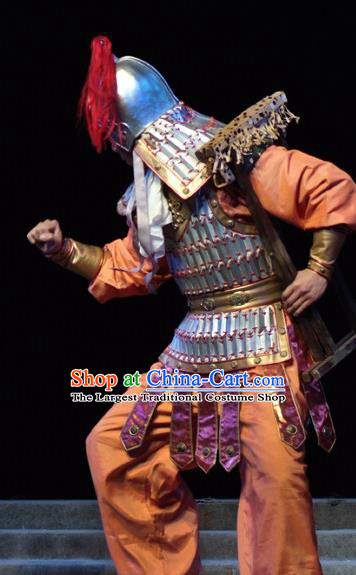 Hua Long Dian Jing Chinese Lu Opera Soldier Apparels Costumes and Headpieces Traditional Shandong Opera Wusheng Garment Warrior Clothing