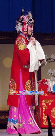 Chinese Henan Opera Young Beauty Dou Qiaojie Garment Costumes and Headdress Pao Bian Jing Traditional Qu Opera Actress Apparels Diva Red Dress
