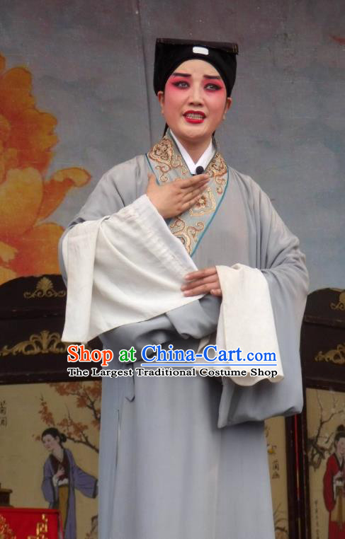 Feng Xue Pei Chinese Qu Opera Scholar Qian Qing Apparels Costumes and Headpieces Traditional Henan Opera Xiaosheng Garment Young Man Clothing