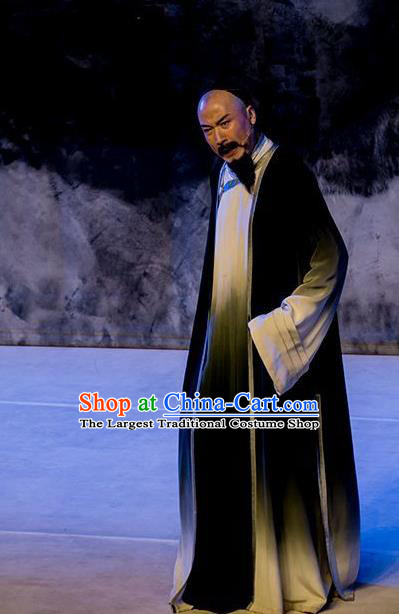 Huang Ye Hong Lou Chinese Qu Opera Old Scholar Cao Xueqin Apparels Costumes and Headpieces Traditional Henan Opera Elderly Male Garment Litterateur Clothing