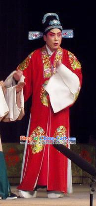 The Romance of Hairpin Chinese Qu Opera Scholar Apparels Costumes and Headpieces Traditional Henan Opera Young Male Garment Bridegroom Wang Shipeng Clothing