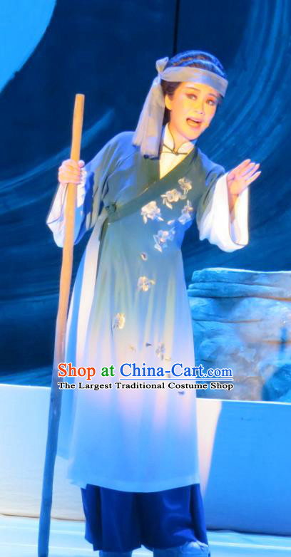 Chinese Henan Opera Poor Woman Garment Costumes and Headdress Huang Ye Hong Lou Traditional Qu Opera Distress Female Apparels Dress