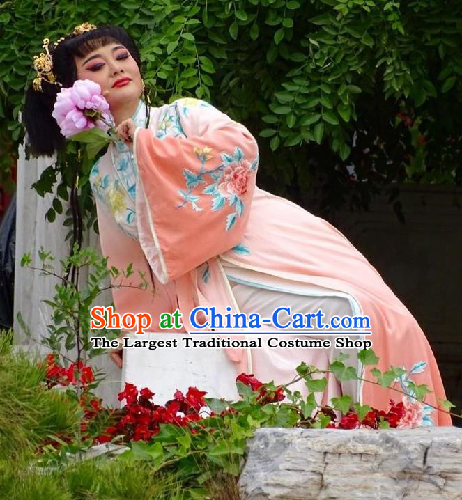 Chinese Henan Opera Noble Lady Shi Xiangyun Garment Costumes and Headdress Huang Ye Hong Lou Traditional Qu Opera Hua Tan Apparels Actress Dress