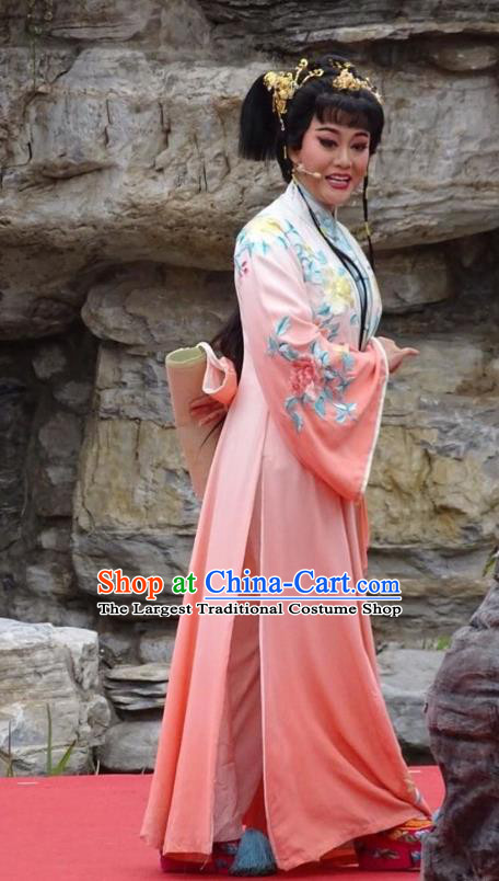 Chinese Henan Opera Noble Lady Shi Xiangyun Garment Costumes and Headdress Huang Ye Hong Lou Traditional Qu Opera Hua Tan Apparels Actress Dress