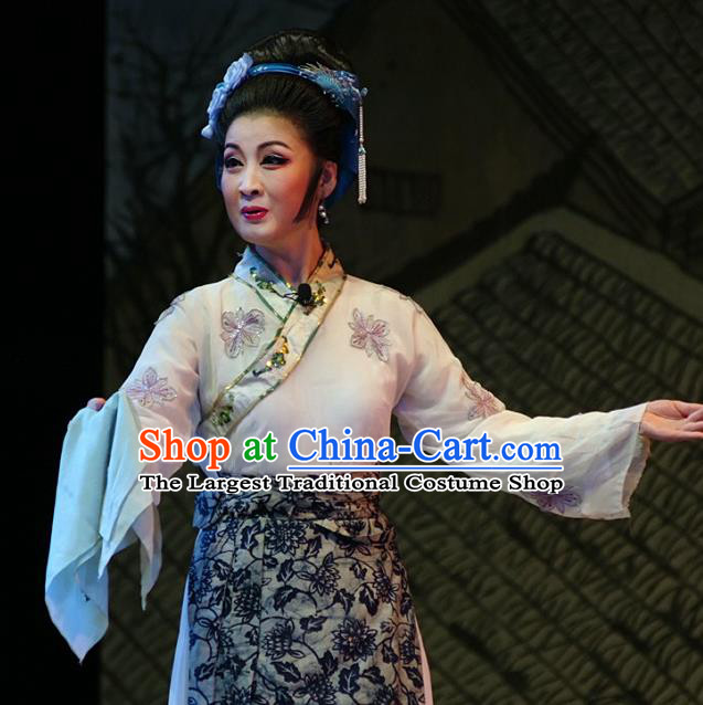 Chinese Shandong Opera Hostess Si Niang Garment Costumes and Headdress Hua Long Dian Jing Traditional Lu Opera Actress Apparels Country Woman Dress