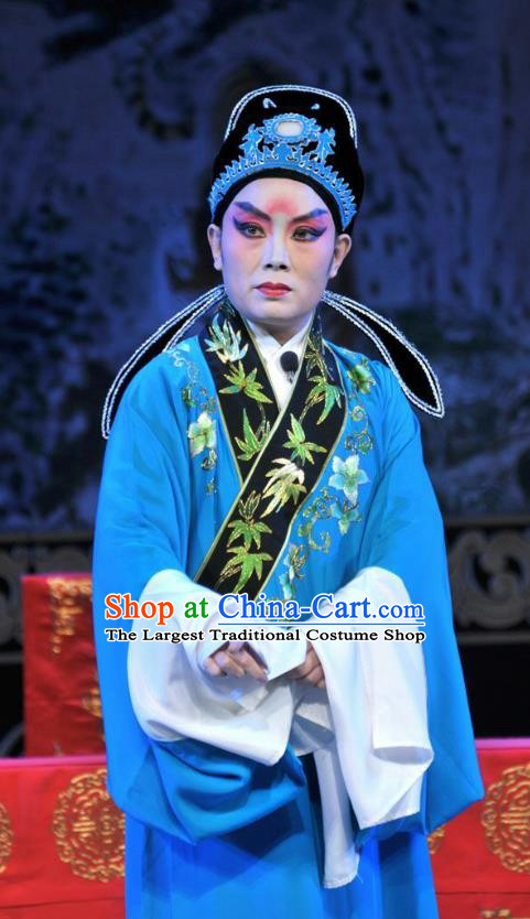Forced Marriage Chinese Lu Opera Xiaosheng Apparels Costumes and Headpieces Traditional Shandong Opera Young Male Garment Scholar Lan Zhongyu Clothing