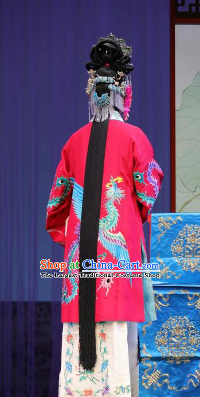 Chinese Shandong Opera Actress Hong Meirong Garment Costumes and Headdress Forced Marriage Traditional Lu Opera Hua Tan Apparels Noble Female Red Dress