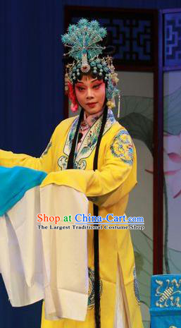Chinese Shandong Opera Diva Hong Meirong Garment Costumes and Headdress Forced Marriage Traditional Lu Opera Hua Tan Apparels Actress Yellow Dress