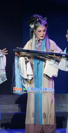 Chinese Shandong Opera Dame Garment Costumes and Headdress Chang Bai Han Ru Traditional Lu Opera Elderly Female Apparels Pantaloon Dress
