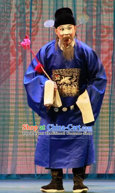 Long Feng Mian Chinese Lu Opera Magistrate Zhong Wenbing Apparels Costumes and Headpieces Traditional Shandong Opera Chou Role Garment Official Clothing