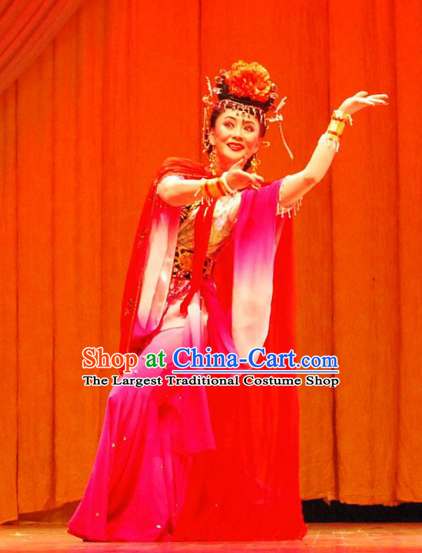 Chinese Beijing Opera Dance Lady Garment Costumes and Headdress Shao Nian Tian Zi Traditional Qu Opera Xiaodan Apparels Qing Dynasty Young Beauty Dress