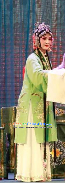 Chinese Shandong Opera Diva Liang Saijin Garment Costumes and Headdress Long Feng Mian Traditional Lu Opera Hua Tan Apparels Young Beauty Green Dress