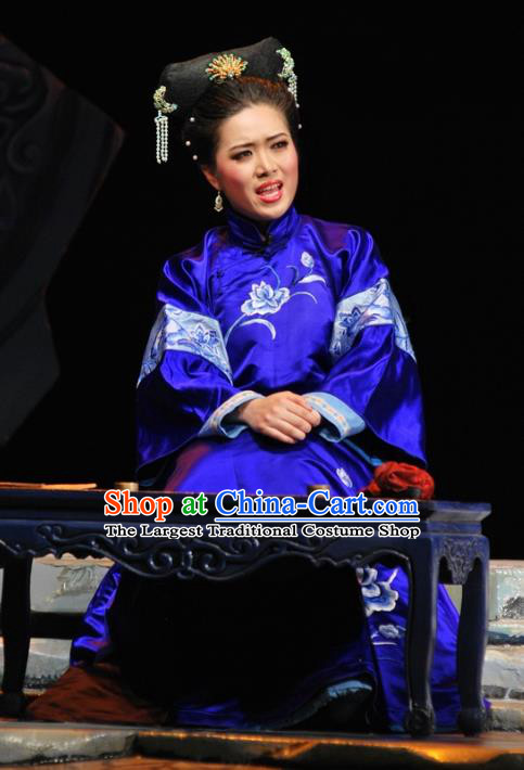 Chinese Beijing Opera Qing Dynasty Woman Garment Costumes and Headdress Under the Red Banner Traditional Qu Opera Young Mistress Apparels Blue Dress