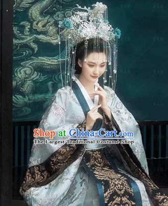 Chinese Drama Ancient Royal Queen Dress Traditional Hanfu Apparels Qin Dynasty Imperial Empress Historical Costumes and Headwear Complete Set