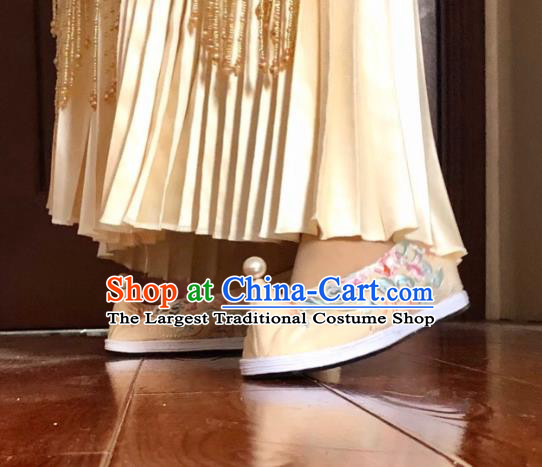 Chinese Traditional Embroidered Shoes Handmade Cloth Shoes Hanfu Shoes Ancient Princess Pearls Become Warped Head Shoes for Women