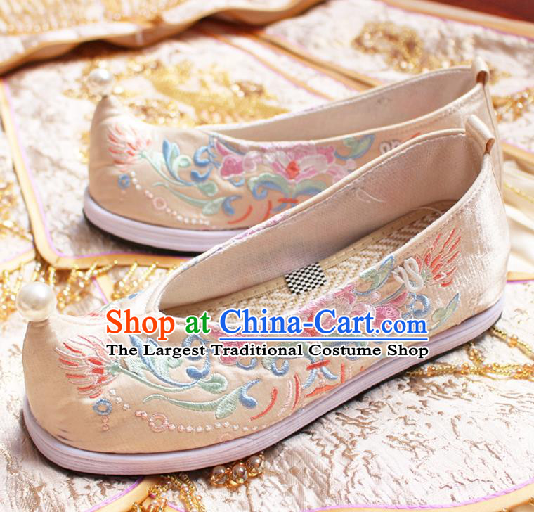 Chinese Traditional Embroidered Shoes Handmade Cloth Shoes Hanfu Shoes Ancient Princess Pearls Become Warped Head Shoes for Women