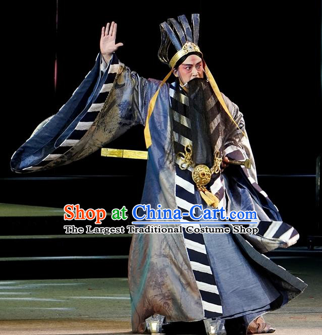 You Meng Yi Guan Chinese Hubei Hanchu Opera Elderly Male Apparels Costumes and Headpieces Traditional Han Opera Laosheng Garment Official Clothing