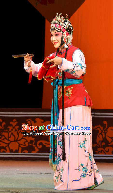 Chinese Han Opera Servant Girl Garment Mei Ying Costumes and Headdress Traditional Hubei Hanchu Opera Xiaodan Apparels Maid Lady Dress