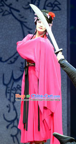 Chinese Han Opera Actress Pan Jinlian Garment Jin Lian Costumes and Headdress Traditional Hubei Hanchu Opera Diva Apparels Young Mistress Red Dress