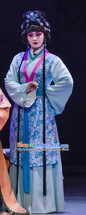 Chinese Han Opera Servant Girl Garment Jin Lian Costumes and Headdress Traditional Hubei Hanchu Opera Xiaodan Apparels Young Lady Dress