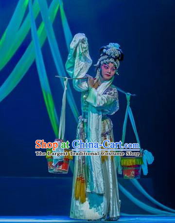 Chinese Han Opera Diva Li Guilian Garment Yin Yang River Costumes and Headdress Traditional Hubei Hanchu Opera Young Female Apparels Distress Woman Dress