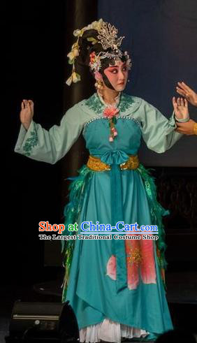 Chinese Han Opera Young Beauty Garment Ni Chang Chang Ge Costumes and Headdress Traditional Hubei Hanchu Opera Hua Tan Apparels Diva Yang Yuhuan Blue Dress