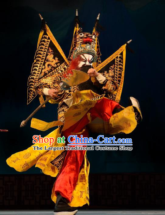 Ni Chang Chang Ge Chinese Hubei Hanchu Opera General Apparels Costumes and Headpieces Traditional Han Opera Jing Garment Tian Ying Kao Clothing with Flags