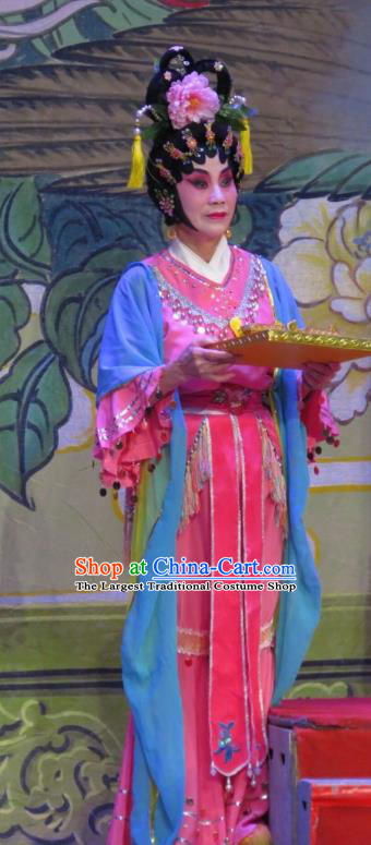 Chinese Cantonese Opera Court Maid Garment The Long Regret Costumes and Headdress Traditional Guangdong Opera Apparels Palace Lady Dress