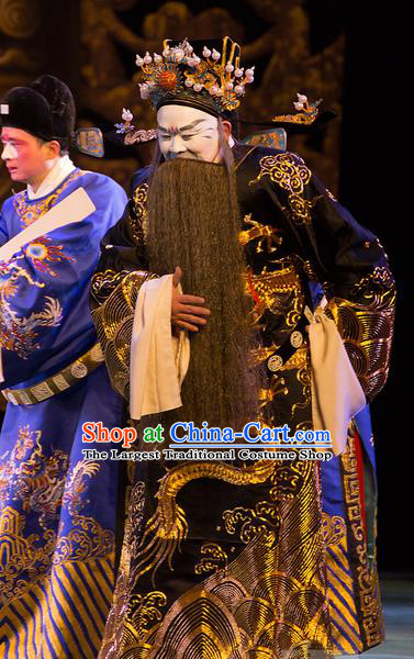Yu Zhou Feng Chinese Hubei Hanchu Opera Prime Minister Zhao Gao Apparels Costumes and Headpieces Traditional Han Opera Jing Role Garment Elderly Male Clothing