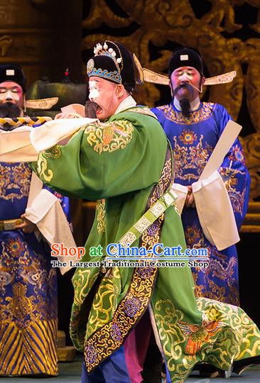 Yu Zhou Feng Chinese Hubei Hanchu Opera Chou Role Apparels Costumes and Headpieces Traditional Han Opera Clown Garment Official Clothing